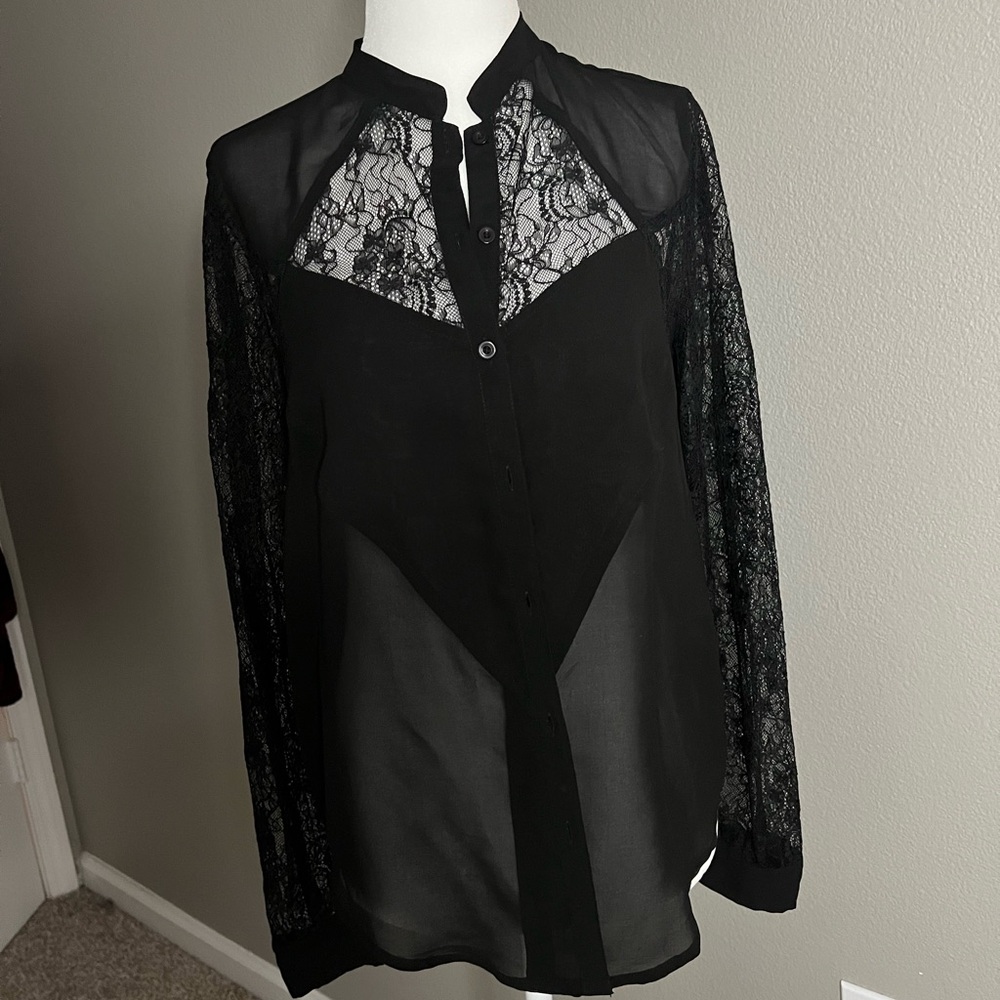 Lacy goth style sheer black button up in Size XSmall
